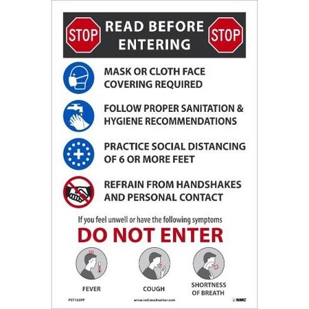 Nmc Poster, STOP READ BEFORE ENTERING, Paper, 5pk, 18 H x 12 W in PST155PP